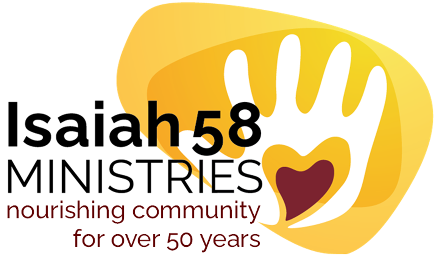 Logo for Isaiah 58 Ministries, showing an open hand with a heart across the palm.