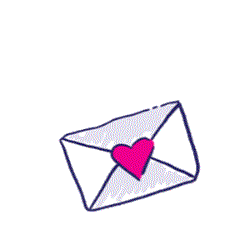 Illustration of an envelope with a pink heart sticker on the front. The envelope is open and a yellow paper with lines to represent writing is peeking out from inside. 
